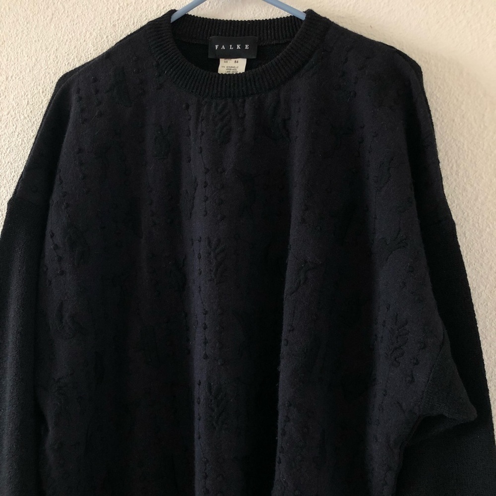 - Men’s Falke black knitted wool blend sweater size 54 texture 3D design f… - Picture 2 of 5